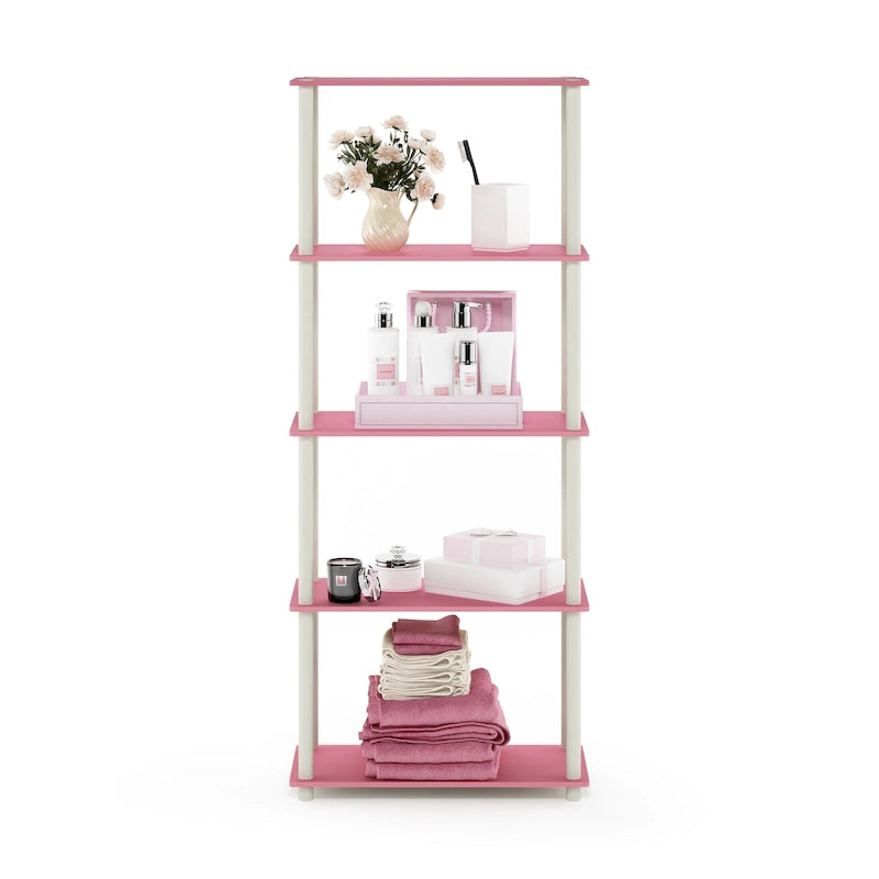 Libreria a 5 ripiani, vari colori, montaggio a 1 persona — Tubo di plastica e MDF