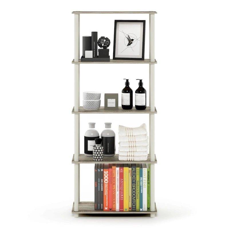 Libreria a 5 ripiani, vari colori, montaggio a 1 persona — Tubo di plastica e MDF
