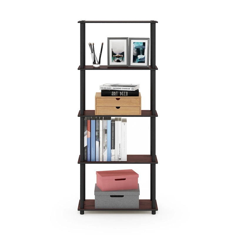 Libreria a 5 ripiani, vari colori, montaggio a 1 persona — Tubo di plastica e MDF