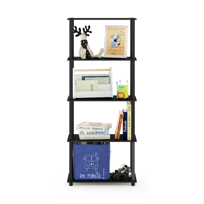 Libreria a 5 ripiani, vari colori, montaggio a 1 persona — Tubo di plastica e MDF
