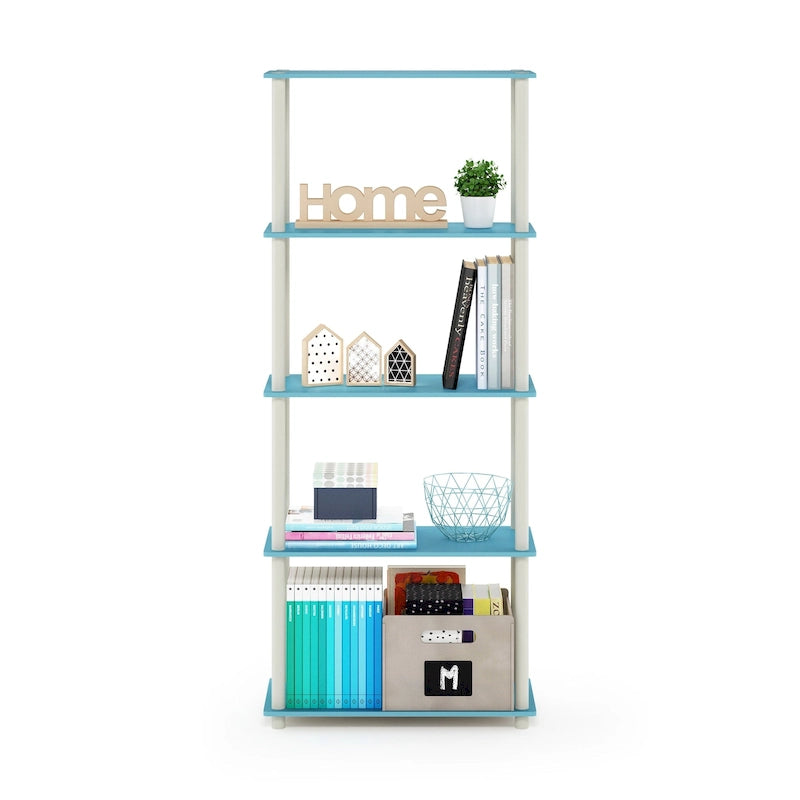 Libreria a 5 ripiani, vari colori, montaggio a 1 persona — Tubo di plastica e MDF
