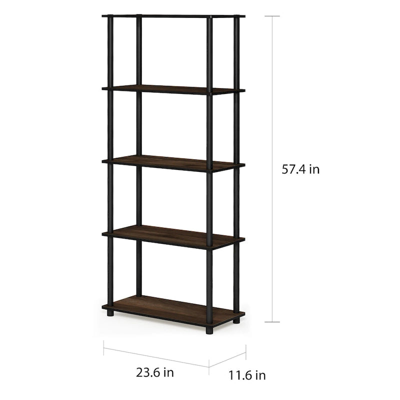 Libreria a 5 ripiani, vari colori, montaggio a 1 persona — Tubo di plastica e MDF