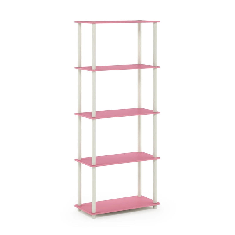 Libreria a 5 ripiani, vari colori, montaggio a 1 persona — Tubo di plastica e MDF