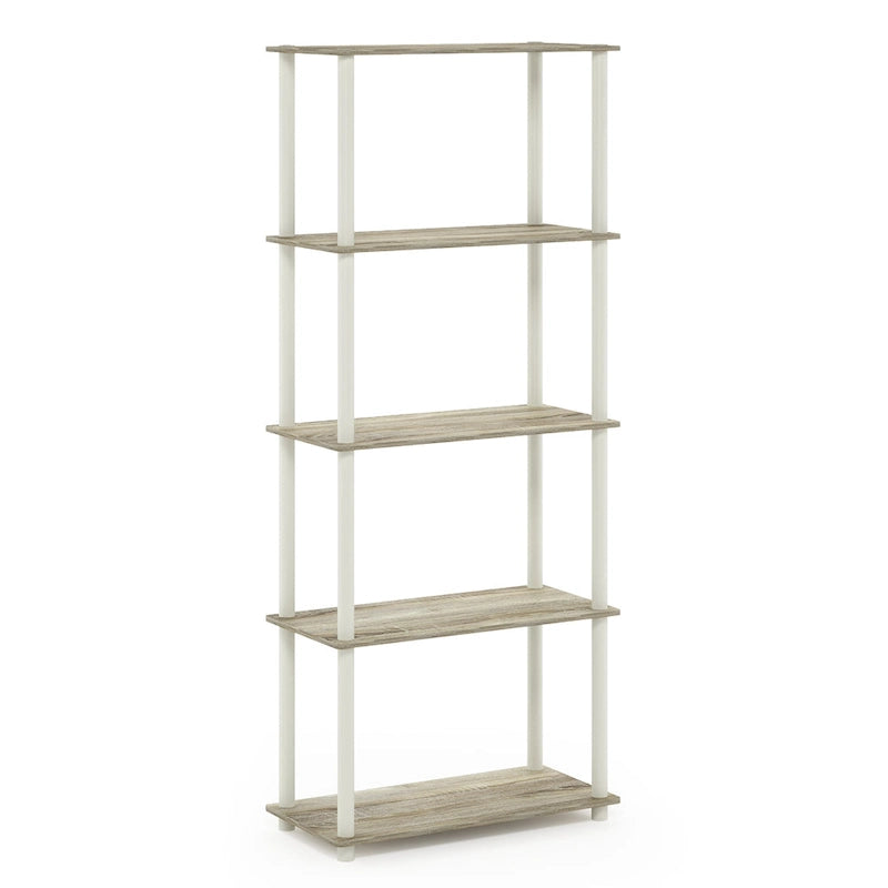 Libreria a 5 ripiani, vari colori, montaggio a 1 persona — Tubo di plastica e MDF
