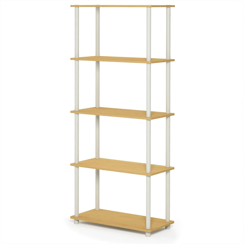 Libreria a 5 ripiani, vari colori, montaggio a 1 persona — Tubo di plastica e MDF