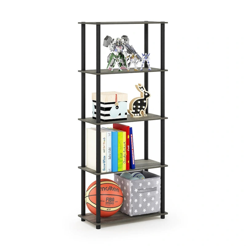 Libreria a 5 ripiani, vari colori, montaggio a 1 persona — Tubo di plastica e MDF