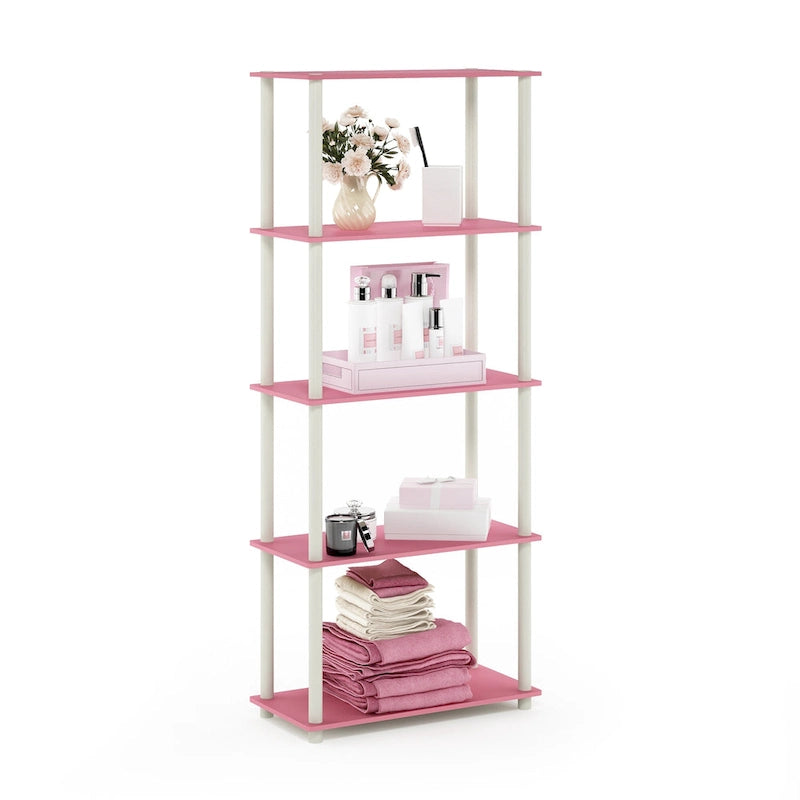 Libreria a 5 ripiani, vari colori, montaggio a 1 persona — Tubo di plastica e MDF