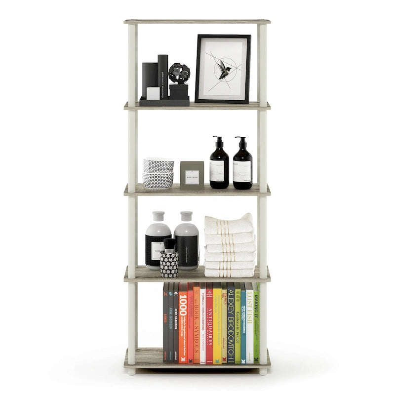 Libreria a 5 ripiani, vari colori, montaggio a 1 persona — Tubo di plastica e MDF