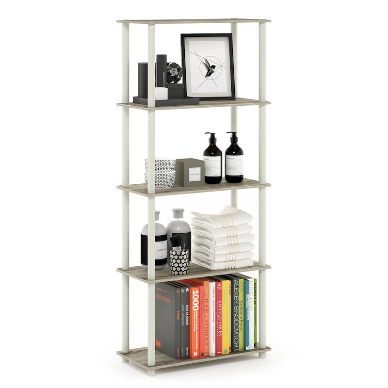 Libreria a 5 ripiani, vari colori, montaggio a 1 persona — Tubo di plastica e MDF