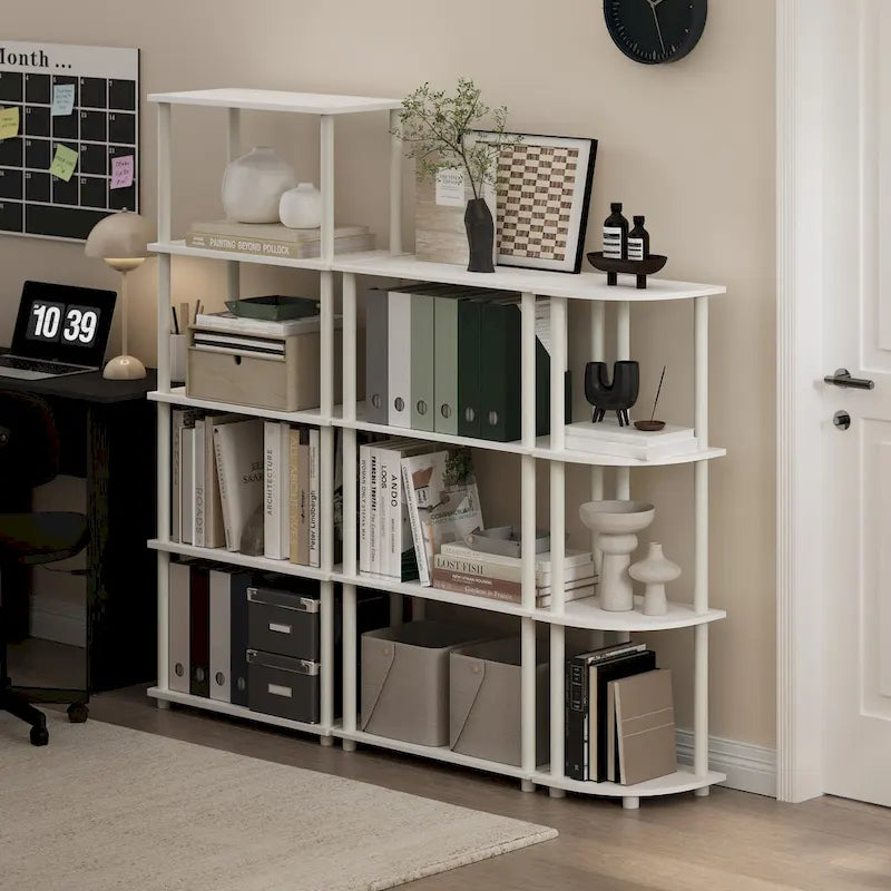 Libreria a 5 ripiani, vari colori, montaggio a 1 persona — Tubo di plastica e MDF