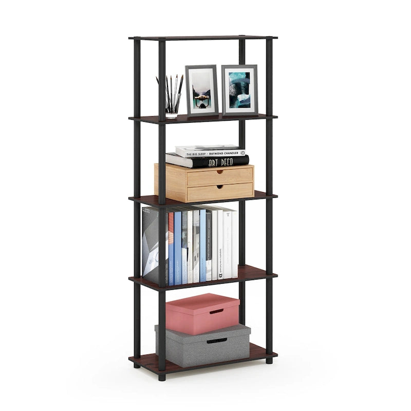 Libreria a 5 ripiani, vari colori, montaggio a 1 persona — Tubo di plastica e MDF