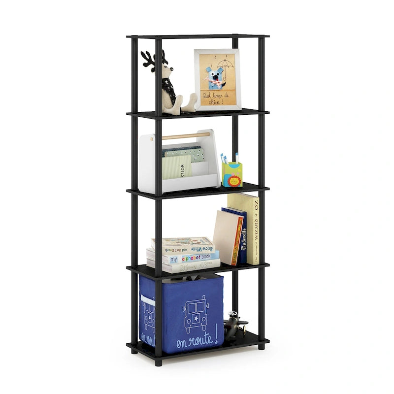 Libreria a 5 ripiani, vari colori, montaggio a 1 persona — Tubo di plastica e MDF