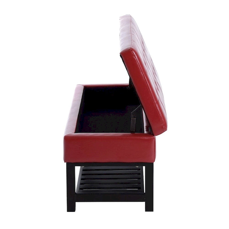 Panca portaoggetti pouf trapuntata in similpelle rossa con scarpiera – 2 posti