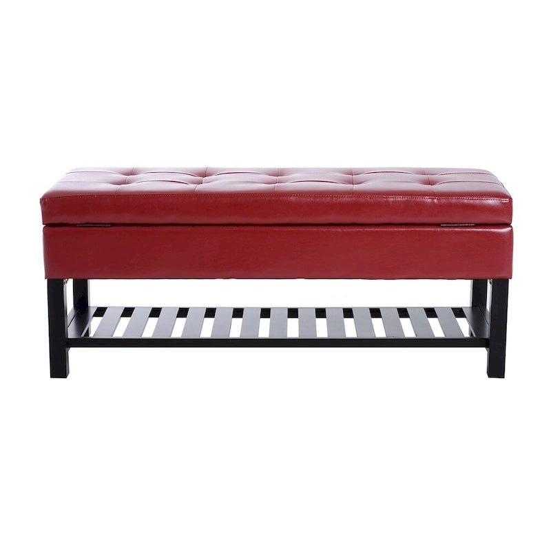 Panca portaoggetti pouf trapuntata in similpelle rossa con scarpiera – 2 posti
