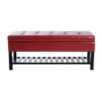 Panca portaoggetti pouf trapuntata in similpelle rossa con scarpiera – 2 posti