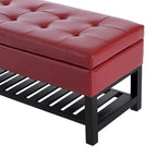 Panca portaoggetti pouf trapuntata in similpelle rossa con scarpiera – 2 posti