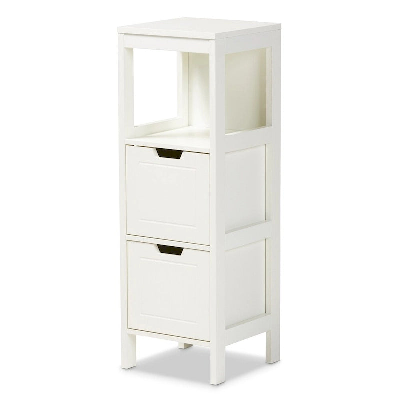 Mobiletto contenitore bianco con 2 cassetti, stile rustico, per 1 persona