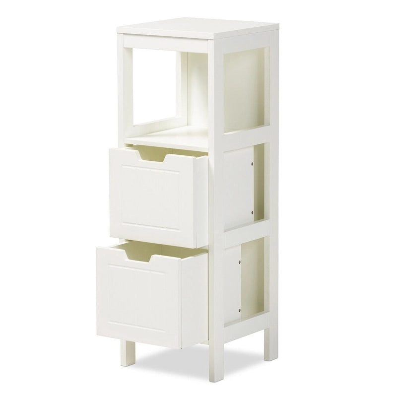 Mobiletto contenitore bianco con 2 cassetti, stile rustico, per 1 persona