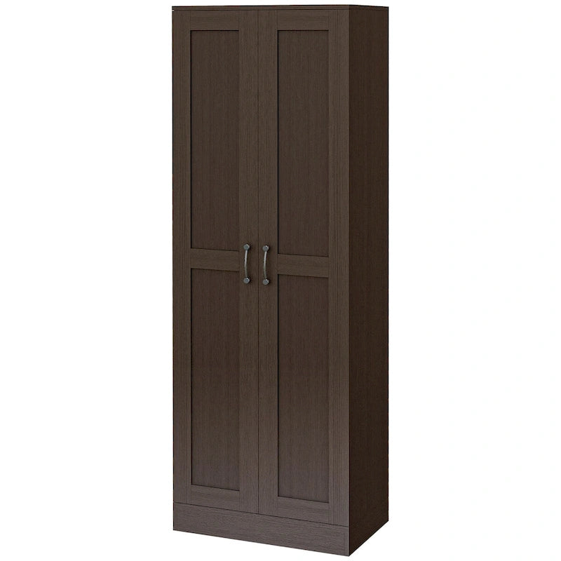 Armadietto da stoccaggio alto 175 cm, bianco/marrone, stile moderno, ante a chiusura ammortizzata, 3 ripiani regolabili, montaggio a 1 persona