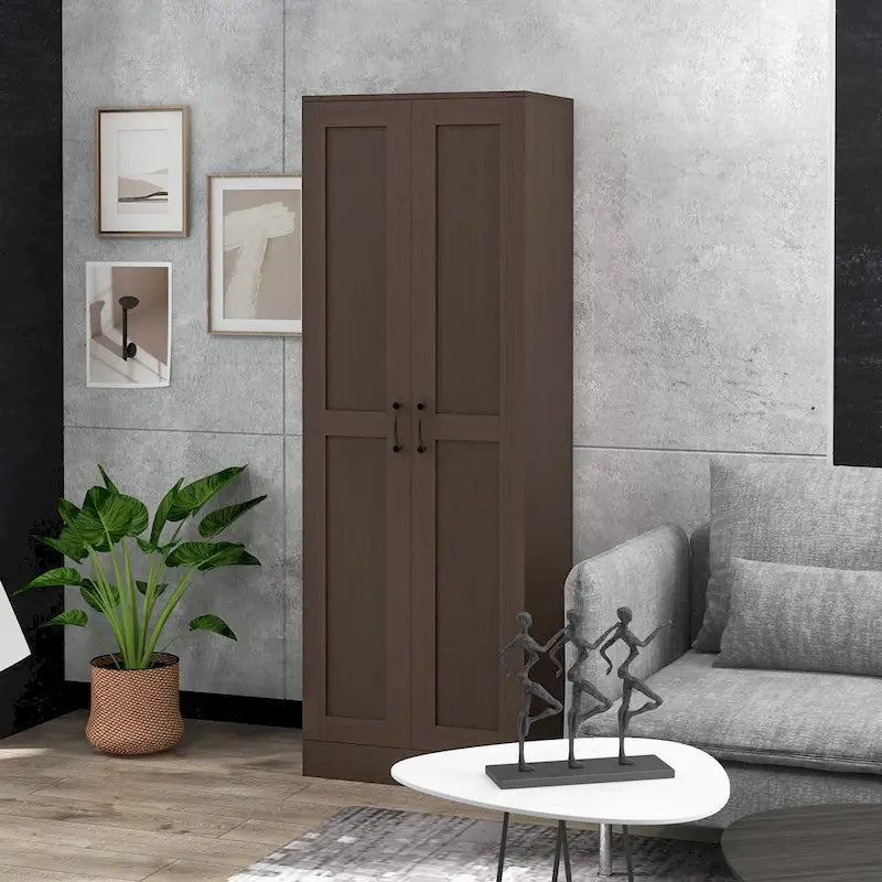 Armadietto da stoccaggio alto 175 cm, bianco/marrone, stile moderno, ante a chiusura ammortizzata, 3 ripiani regolabili, montaggio a 1 persona