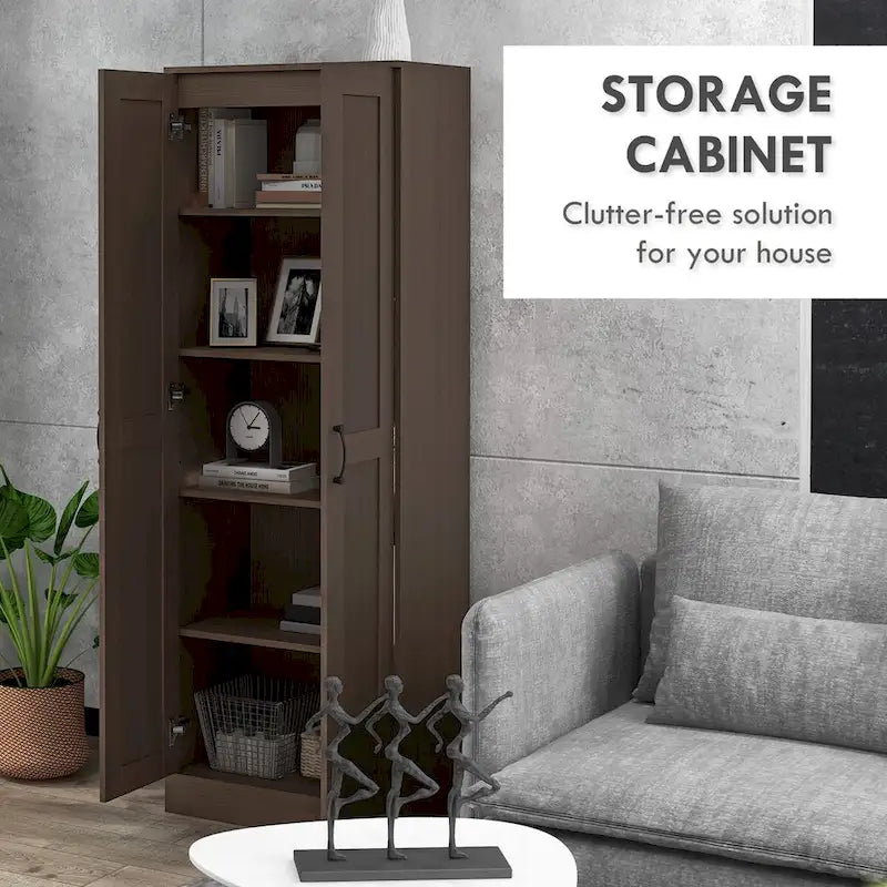 Armadietto da stoccaggio alto 175 cm, bianco/marrone, stile moderno, ante a chiusura ammortizzata, 3 ripiani regolabili, montaggio a 1 persona