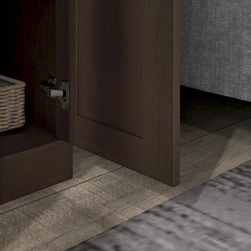 Armadietto da stoccaggio alto 175 cm, bianco/marrone, stile moderno, ante a chiusura ammortizzata, 3 ripiani regolabili, montaggio a 1 persona