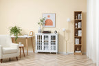Armadietto da stoccaggio alto 175 cm, bianco/marrone, stile moderno, ante a chiusura ammortizzata, 3 ripiani regolabili, montaggio a 1 persona