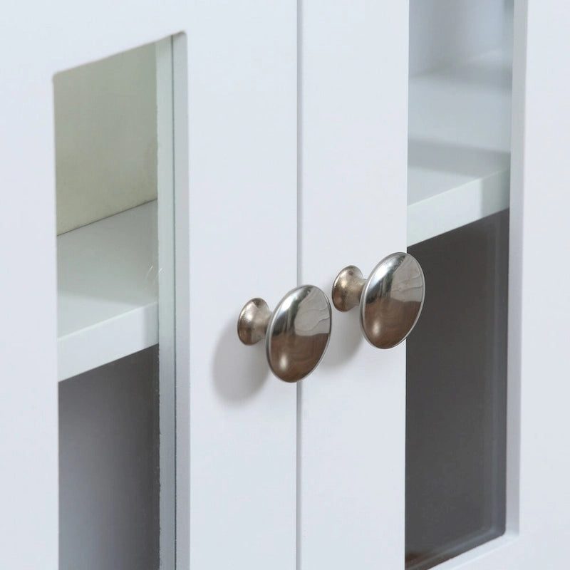 Armadietto da stoccaggio alto 175 cm, bianco/marrone, stile moderno, ante a chiusura ammortizzata, 3 ripiani regolabili, montaggio a 1 persona