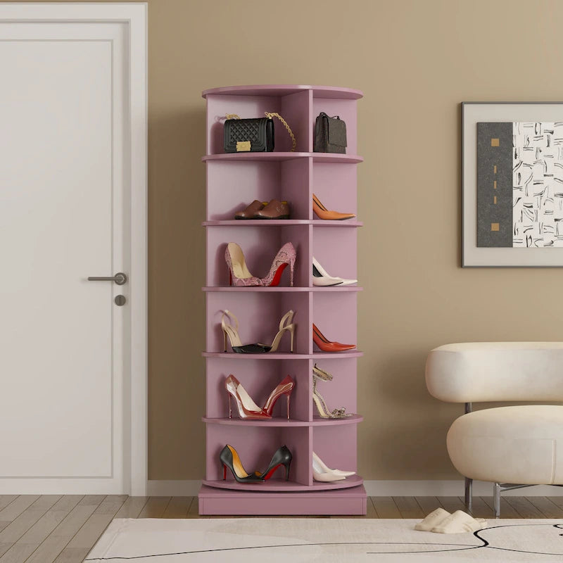 Scarpiera Girevole a 360° Bianca / Rosa / Grigio Chiaro, 6 Livelli, Contiene 24 Paia