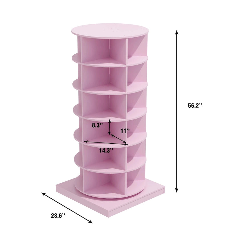 Scarpiera Girevole a 360° Bianca / Rosa / Grigio Chiaro, 6 Livelli, Contiene 24 Paia