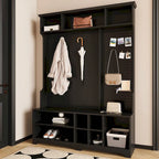 Appendiabiti da ingresso bianco e nero con panca portascarpe, appendiabiti e pannello forato