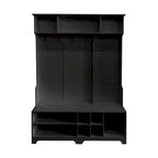 Appendiabiti da ingresso bianco e nero con panca portascarpe, appendiabiti e pannello forato