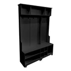 Appendiabiti da ingresso bianco e nero con panca portascarpe, appendiabiti e pannello forato
