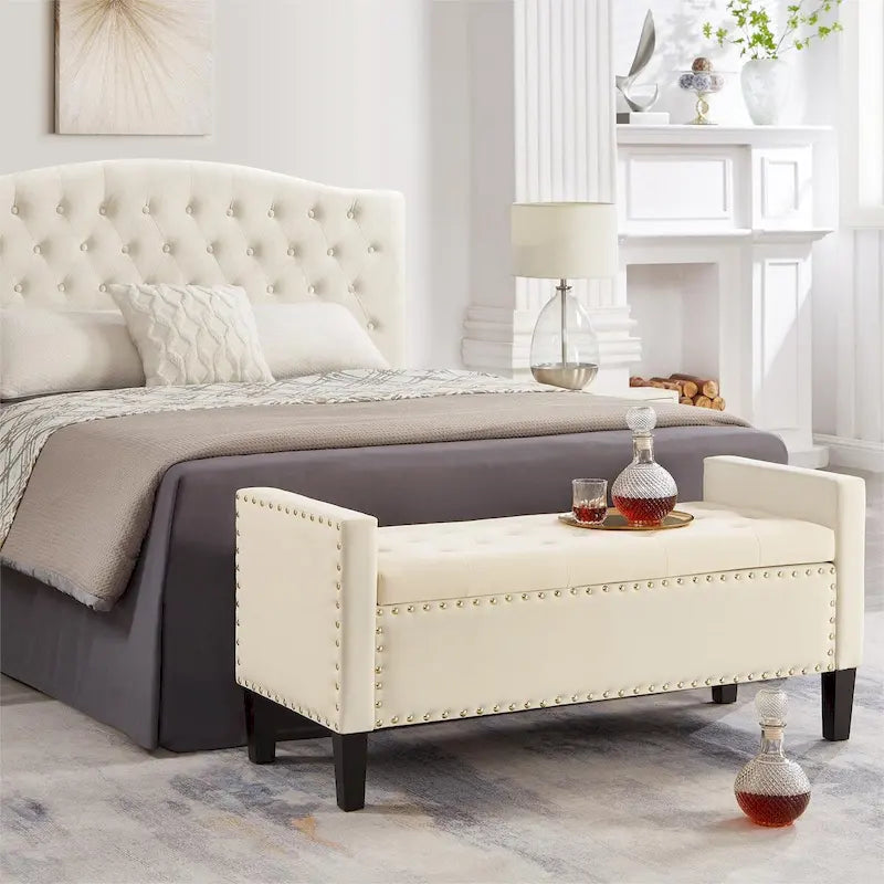 Panca contenitore trapuntata in velluto nero / grigio / beige / blu scuro, seduta singola