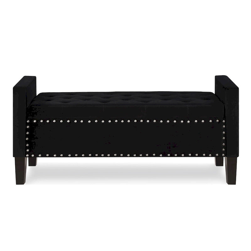 Panca contenitore trapuntata in velluto nero / grigio / beige / blu scuro, seduta singola