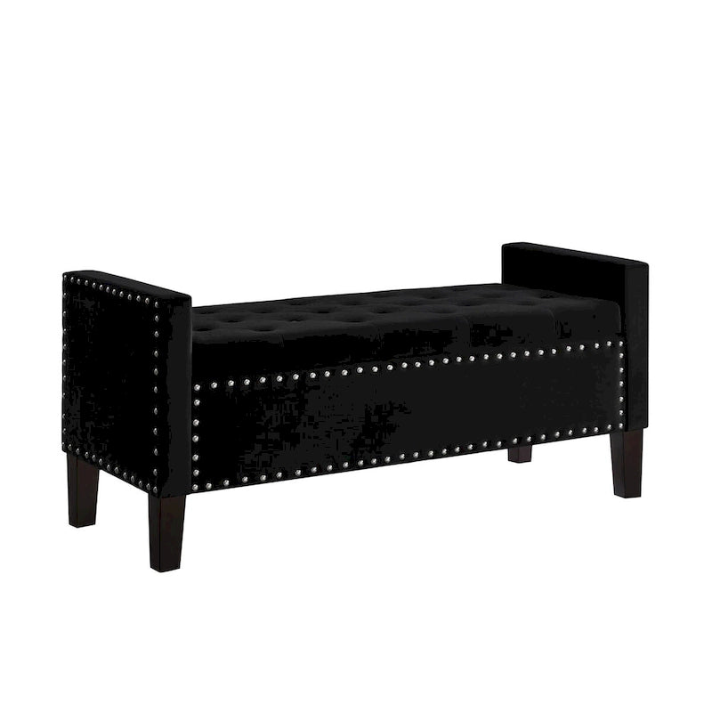 Panca contenitore trapuntata in velluto nero / grigio / beige / blu scuro, seduta singola
