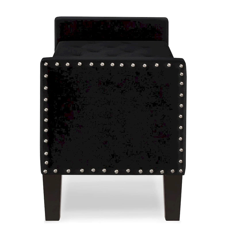 Panca contenitore trapuntata in velluto nero / grigio / beige / blu scuro, seduta singola