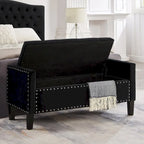 Panca contenitore trapuntata in velluto nero / grigio / beige / blu scuro, seduta singola