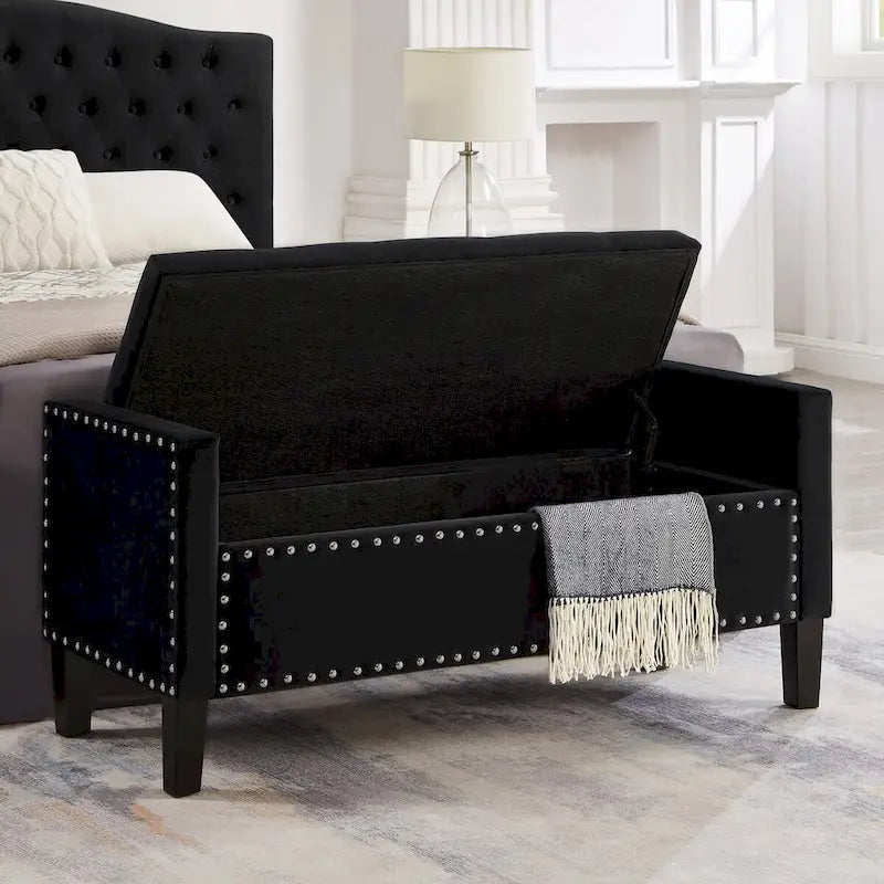 Panca contenitore trapuntata in velluto nero / grigio / beige / blu scuro, seduta singola