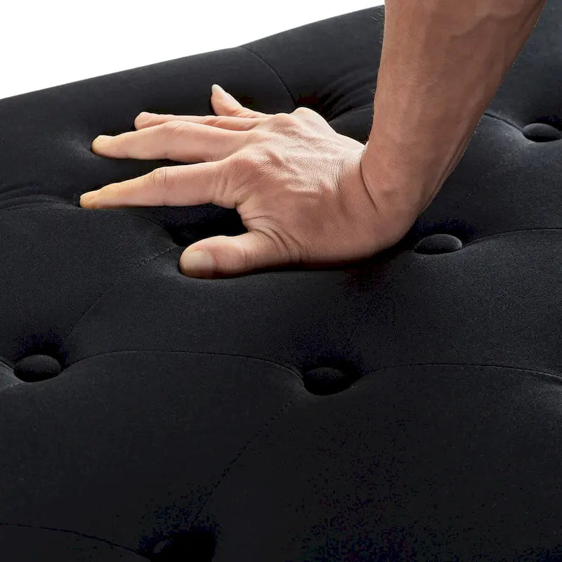 Panca contenitore trapuntata in velluto nero / grigio / beige / blu scuro, seduta singola