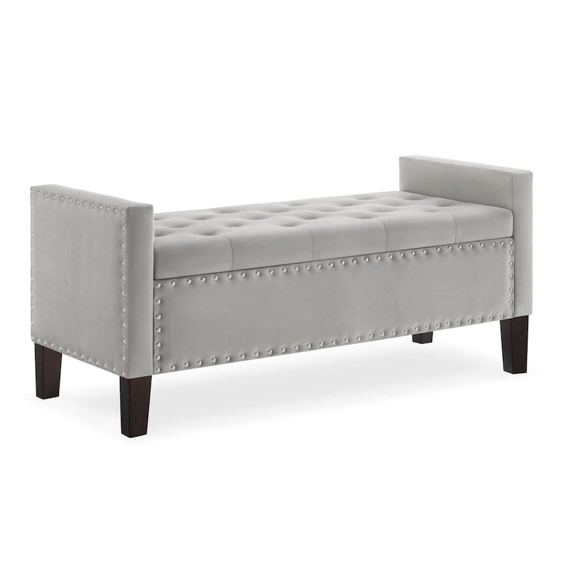 Panca contenitore trapuntata in velluto nero / grigio / beige / blu scuro, seduta singola