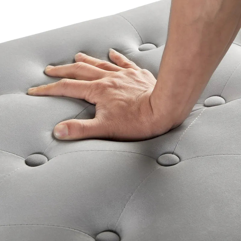 Panca contenitore trapuntata in velluto nero / grigio / beige / blu scuro, seduta singola