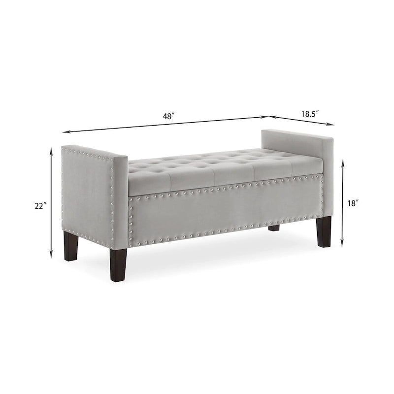 Panca contenitore trapuntata in velluto nero / grigio / beige / blu scuro, seduta singola