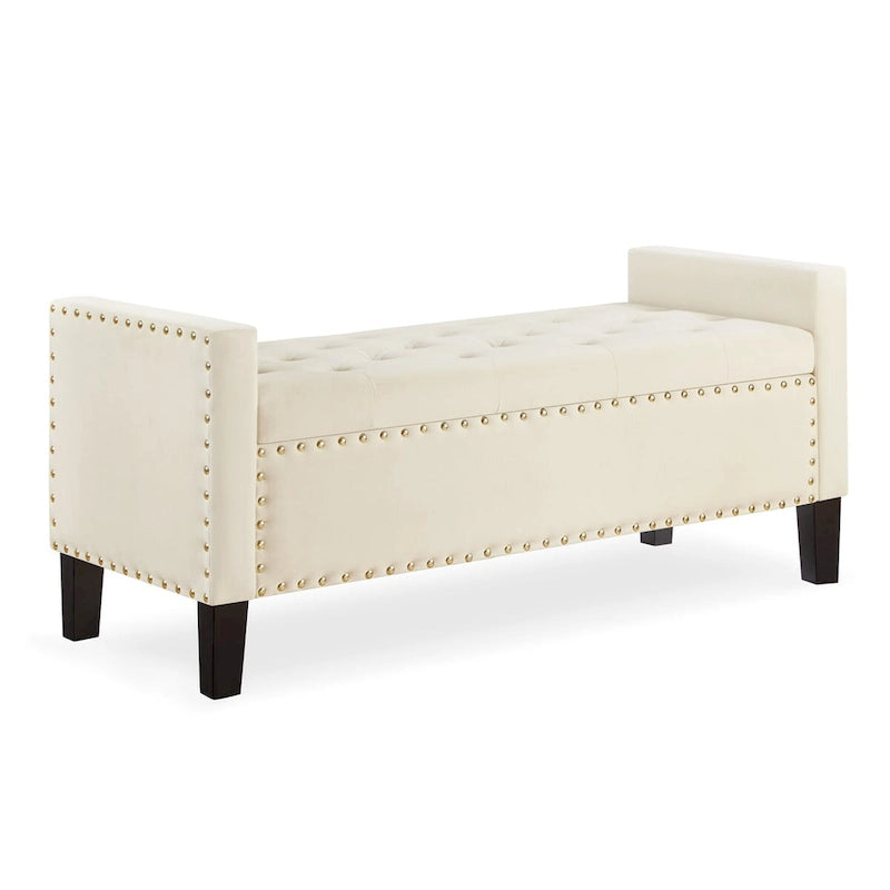Panca contenitore trapuntata in velluto nero / grigio / beige / blu scuro, seduta singola