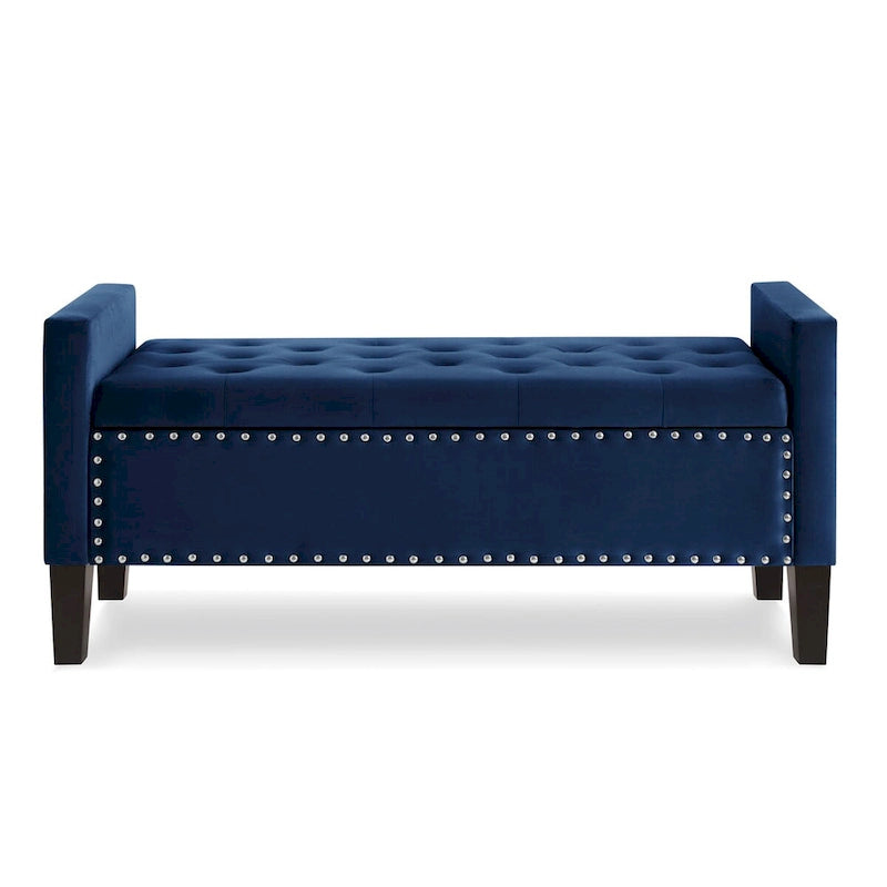Panca contenitore trapuntata in velluto nero / grigio / beige / blu scuro, seduta singola