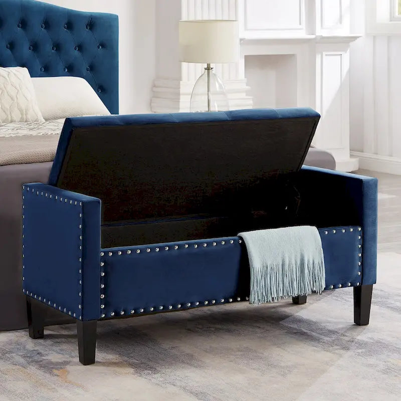 Panca contenitore trapuntata in velluto nero / grigio / beige / blu scuro, seduta singola
