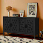 Credenza a 4 ante nera/blu navy/marrone, stile vintage, MDF + pino