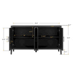 Credenza a 4 ante nera/blu navy/marrone, stile vintage, MDF + pino