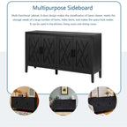 Credenza a 4 ante nera/blu navy/marrone, stile vintage, MDF + pino