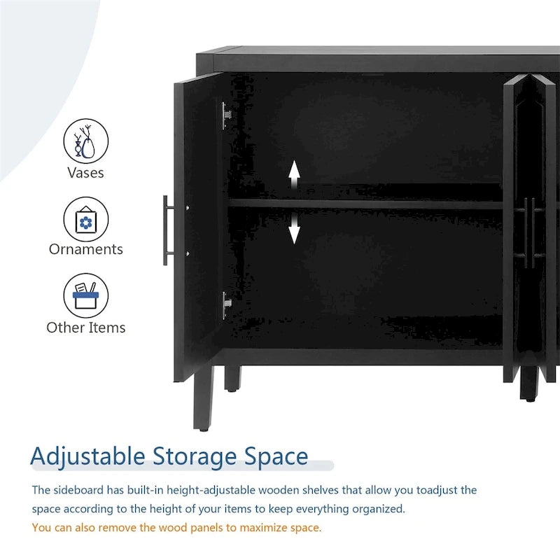 Credenza a 4 ante nera/blu navy/marrone, stile vintage, MDF + pino
